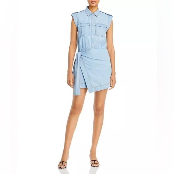 Derek Lam 10 Crosby Giselle Tie‑Front Cargo Mini Dress Light Wash Denim 6 NWT - Picture 2 of 10